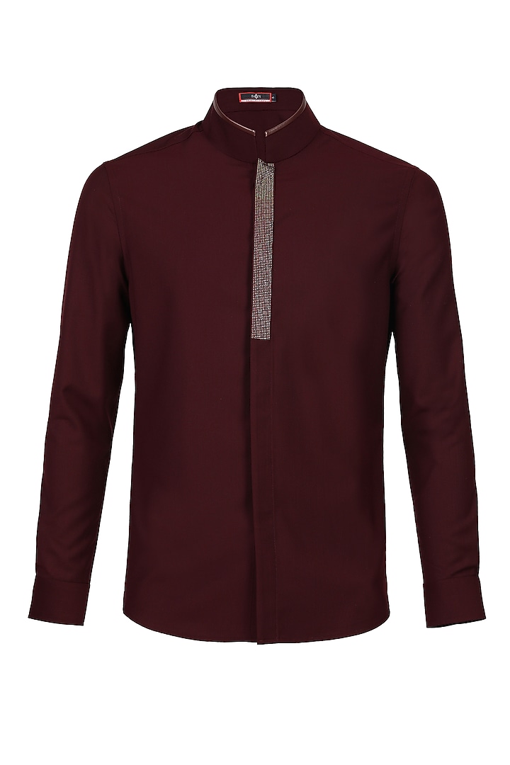 Plum Poly Viscose Suiting Wedding Shirt by S&N by Shantnu Nikhil Men at Pernia's Pop Up Shop