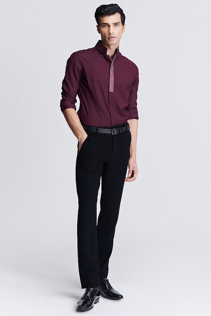 Plum Poly Viscose Suiting Wedding Shirt by S&N by Shantnu Nikhil Men at Pernia's Pop Up Shop