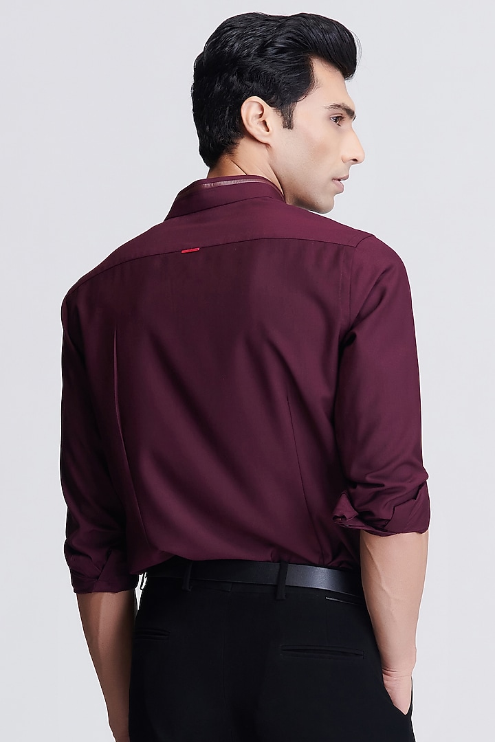 Plum Poly Viscose Suiting Crystal Embellished Wedding Shirt by S&N by Shantnu Nikhil Men at Pernia's Pop Up Shop