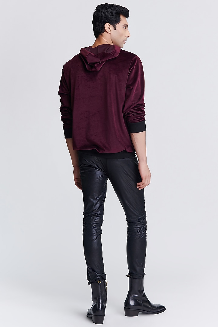 Plum Velvet Handcrafted Hooded Sweatshirt by S&N by Shantnu Nikhil Men at Pernia's Pop Up Shop