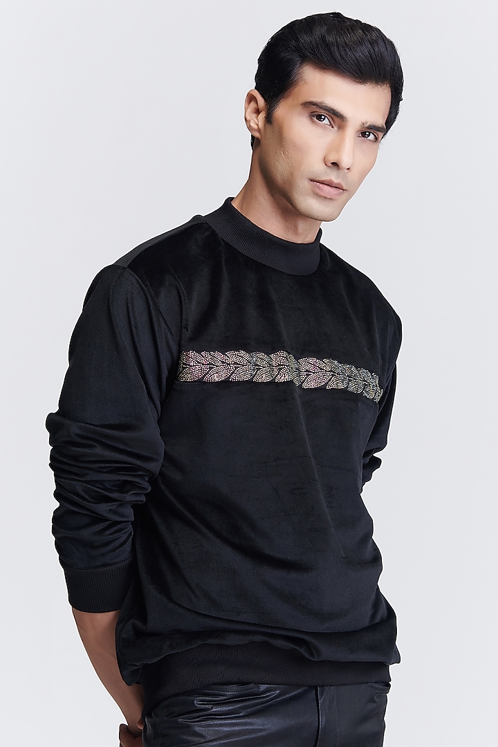 Black Velvet Sweatshirt by S&N by Shantnu Nikhil Men