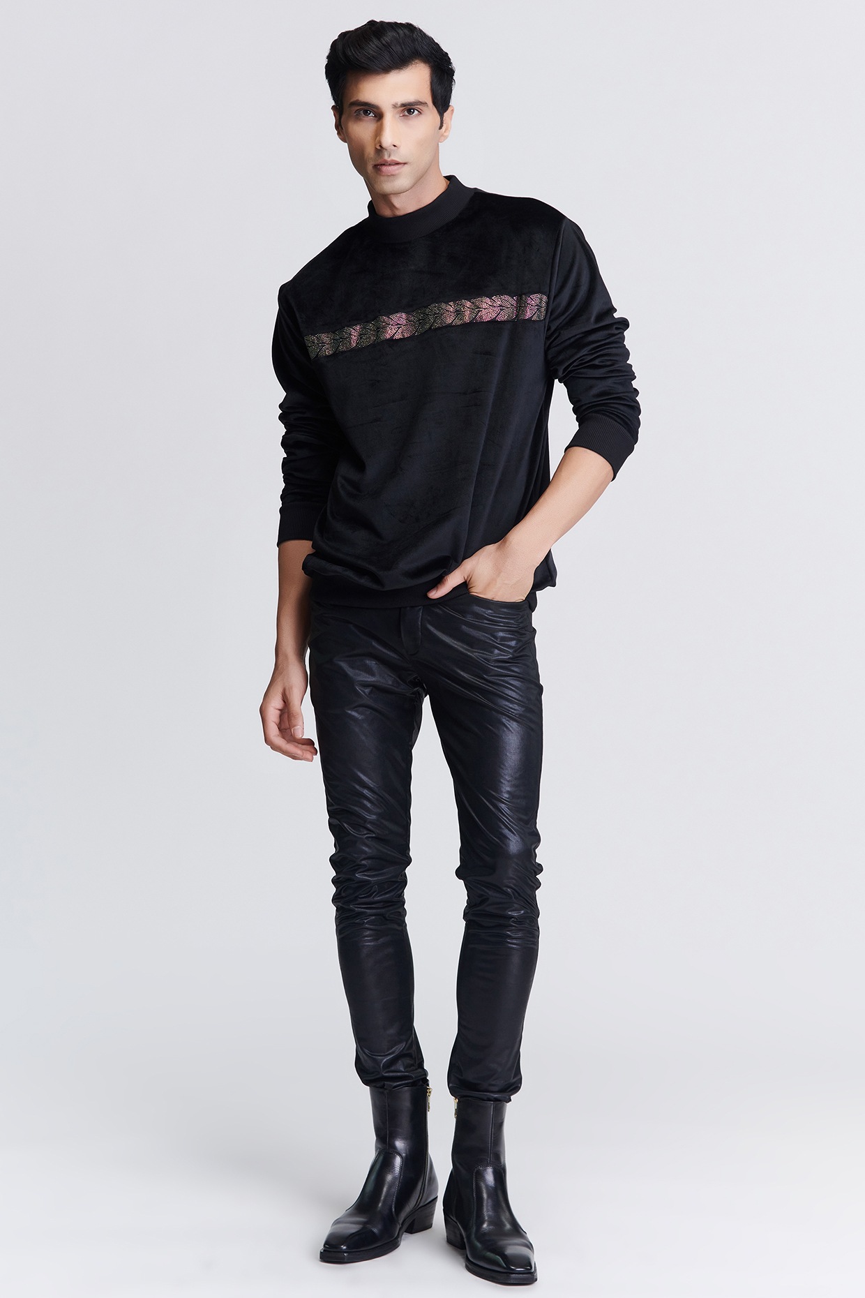 Black Velvet Sweatshirt by S&N by Shantnu Nikhil Men at Pernia's