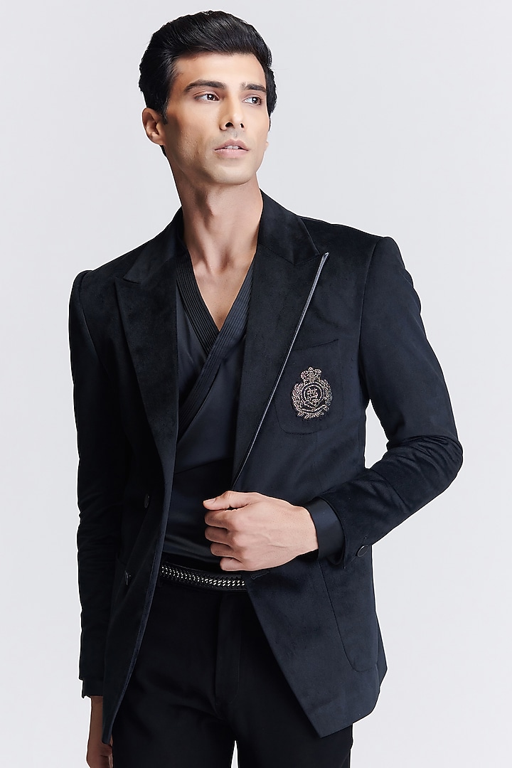 Black Suiting Blazer Jacket by S&N by Shantnu Nikhil Men at Pernia's Pop Up Shop