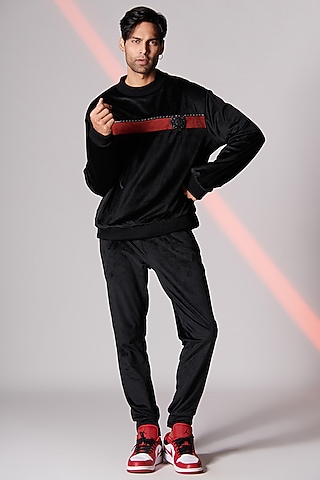 Black Poly Blend & Poly Jersey Sweatshirt by S&N by Shantnu Nikhil Men