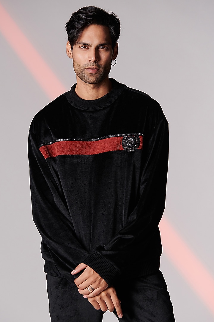 Black Poly Blend & Poly Jersey Sweatshirt by S&N by Shantnu Nikhil Men at Pernia's Pop Up Shop