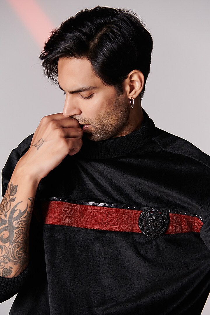 Black Poly Blend & Poly Jersey Sweatshirt by S&N by Shantnu Nikhil Men at Pernia's Pop Up Shop