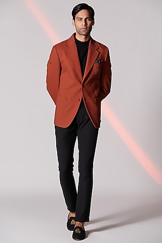 Rust Poly Blend Jacket by S&N by Shantnu Nikhil Men