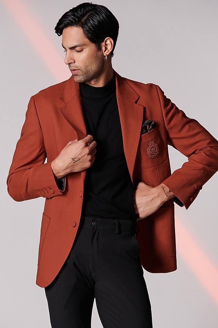 Rust Poly Blend Jacket by S&N by Shantnu Nikhil Men at Pernia's Pop Up Shop
