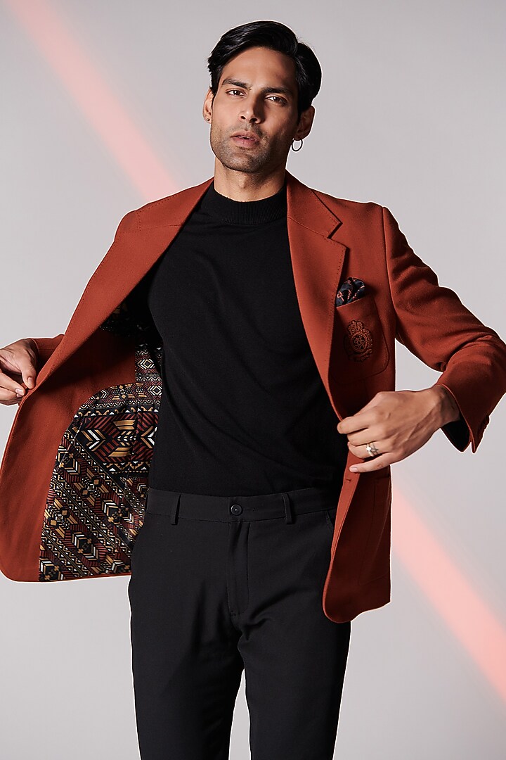 Rust Poly Blend Jacket by S&N by Shantnu Nikhil Men at Pernia's Pop Up Shop