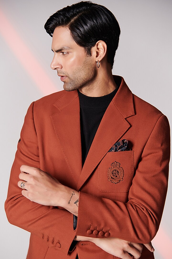 Rust Poly Blend Jacket by S&N by Shantnu Nikhil Men at Pernia's Pop Up Shop