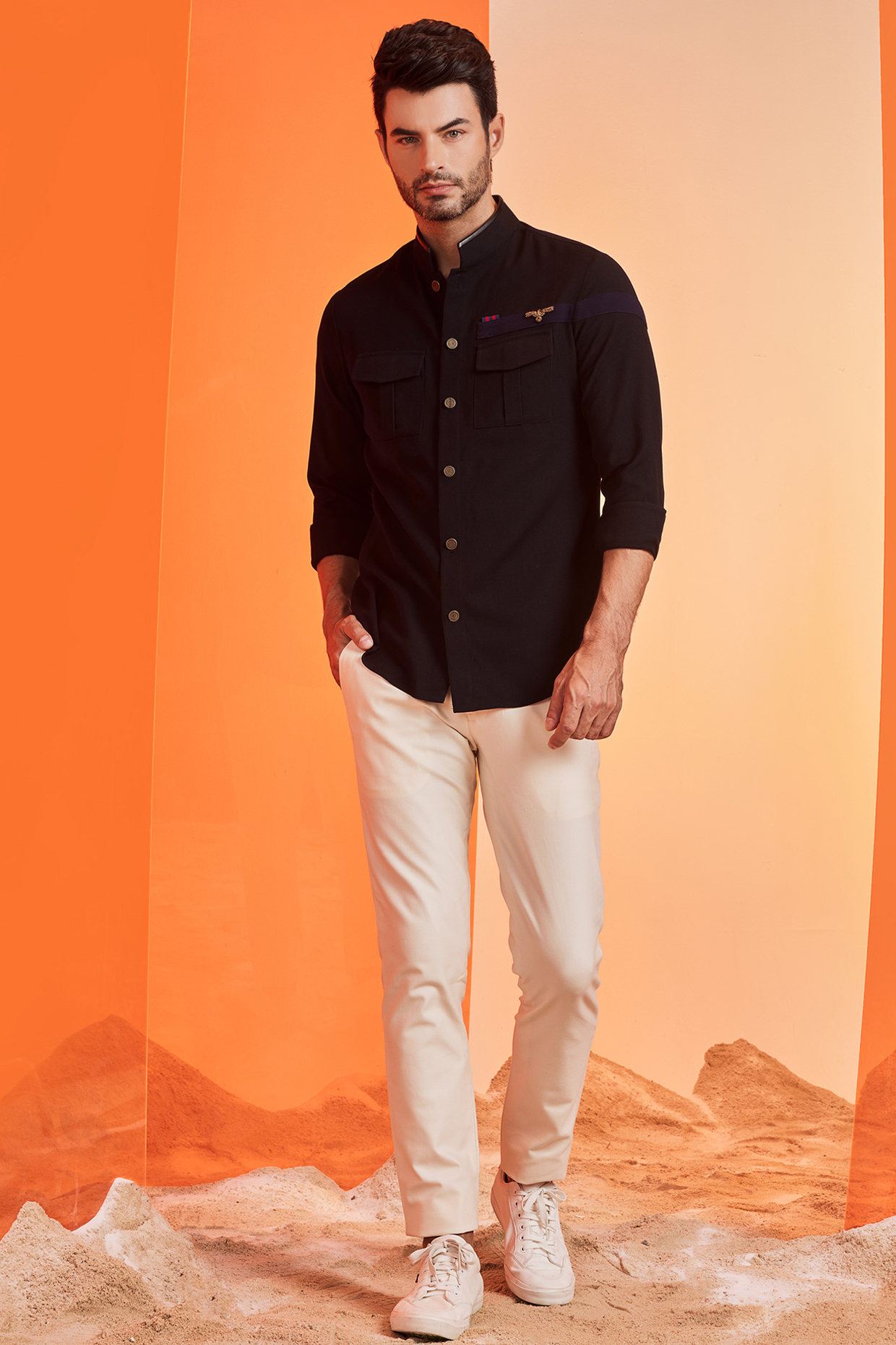 Black Terylene Shirt by S&N by Shantnu Nikhil Men