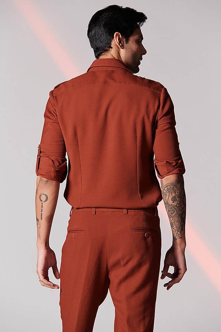Rust Terylene Cargo Party Wear Shirt by S&N by Shantnu Nikhil Men at Pernia's Pop Up Shop