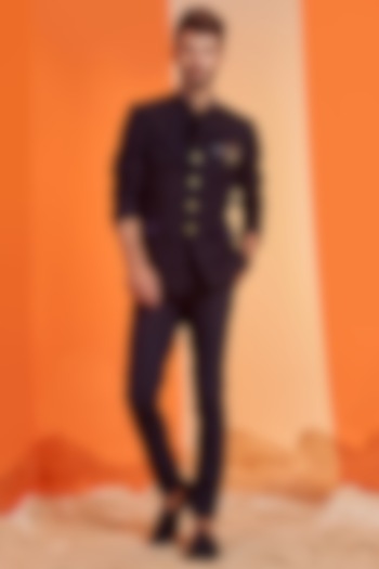 Navy Blue Embroidered Wedding Bandhgala Jacket by S&N by Shantnu Nikhil Men at Pernia's Pop Up Shop