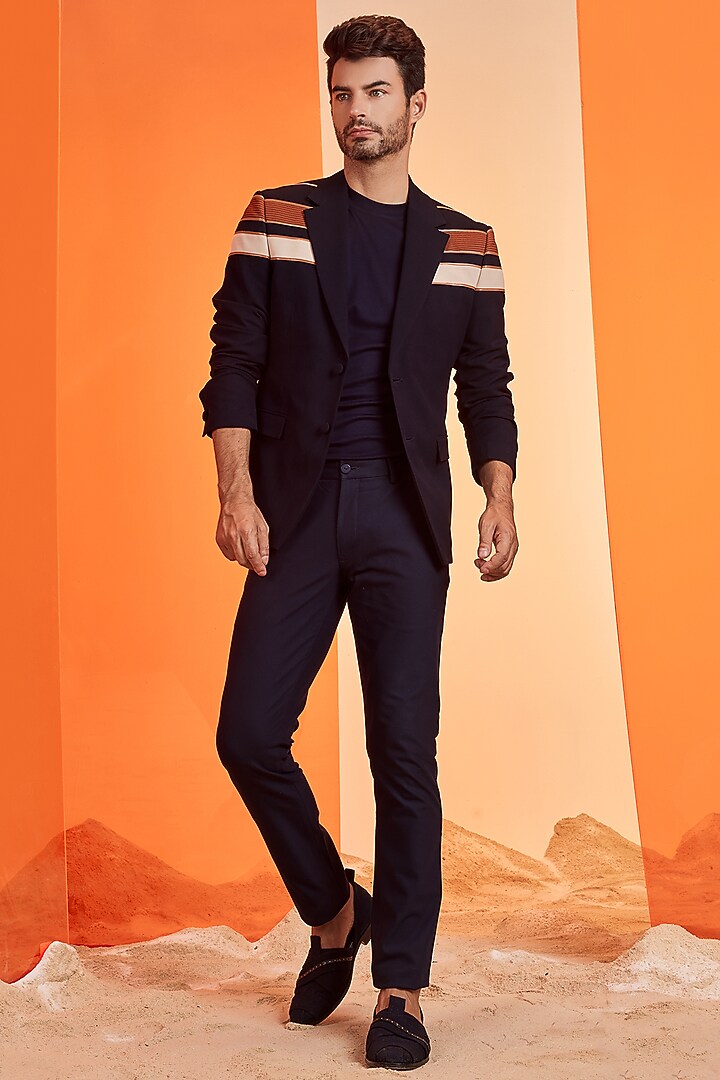 Navy Blue Poly Blend Jacket by S&N by Shantnu Nikhil Men at Pernia's Pop Up Shop