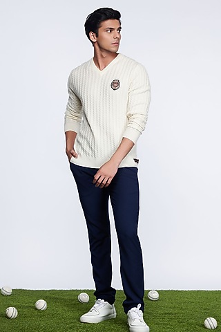 Ivory Merino Wool Sweater by S&N by Shantnu Nikhil Men