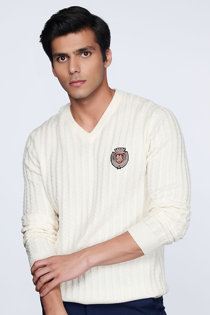 Ivory Merino Wool Sweater by S&N by Shantnu Nikhil Men at Pernia's Pop Up Shop