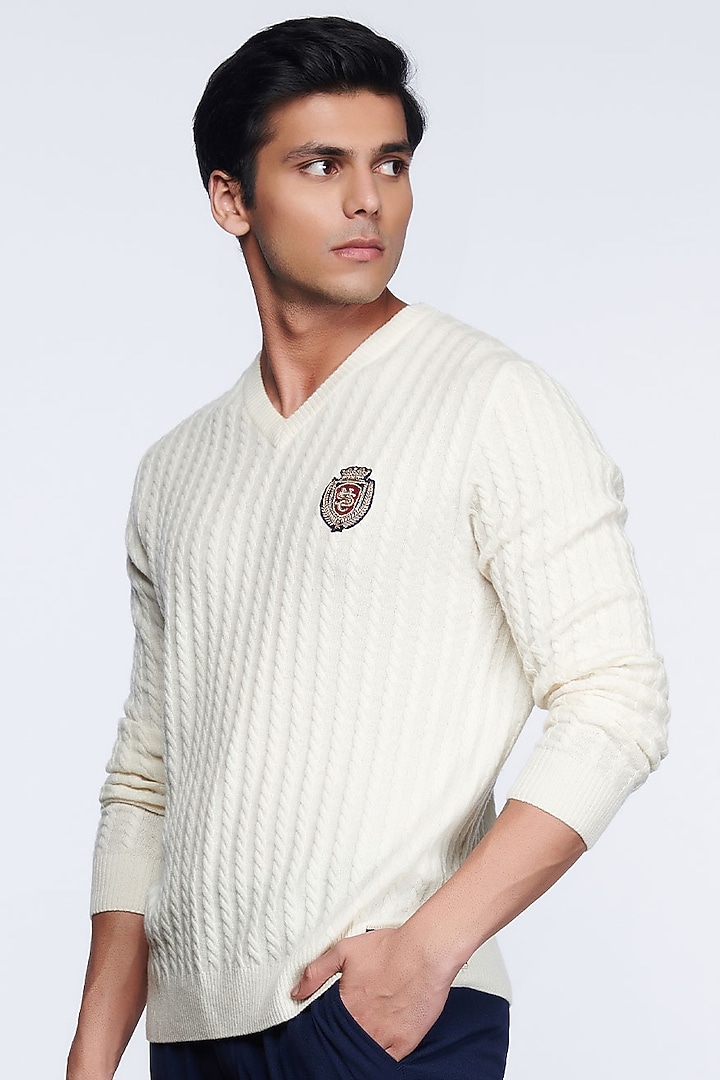 Ivory Merino Wool Sweater by S&N by Shantnu Nikhil Men at Pernia's Pop Up Shop