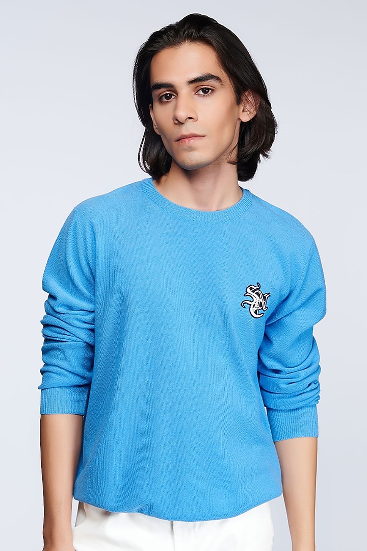 Light Blue Merino Wool Sweater by S&N by Shantnu Nikhil Men at Pernia's Pop Up Shop