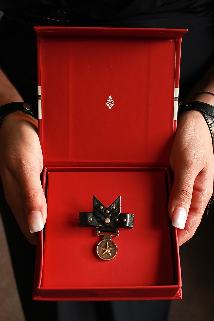 Black Faux Leather Brooch by S&N by Shantnu Nikhil Men at Pernia's Pop Up Shop