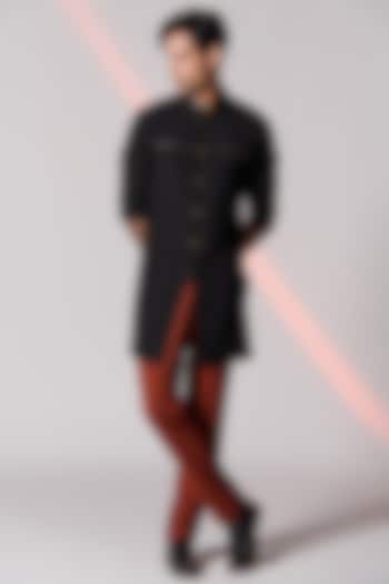 Black Embroidered Wedding Shirt Kurta by S&N by Shantnu Nikhil Men at Pernia's Pop Up Shop