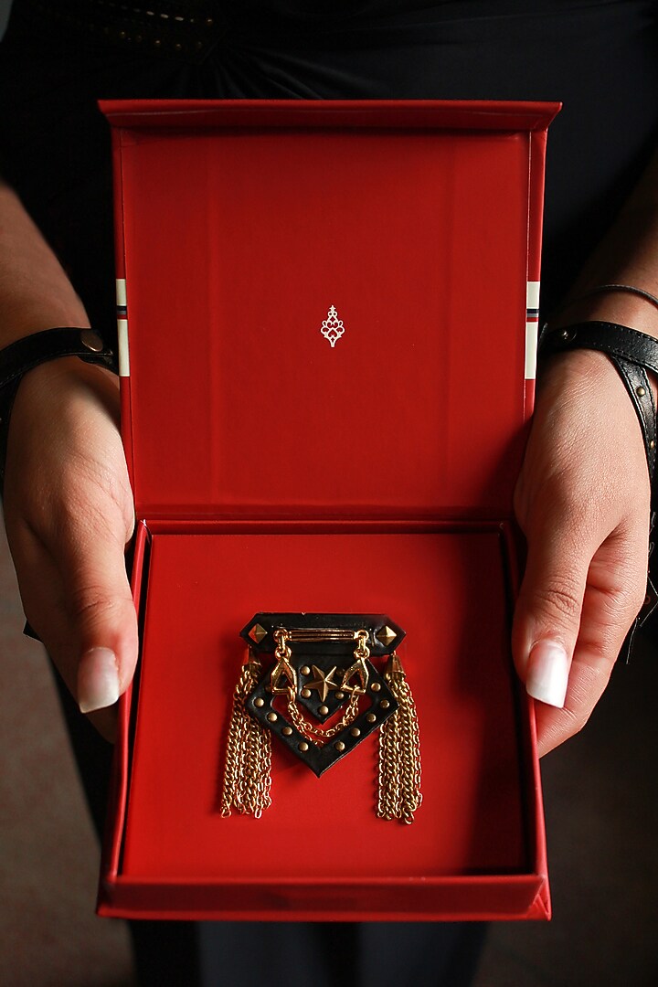Black Leather Handcrafted Brooch by S&N by Shantnu Nikhil Men at Pernia's Pop Up Shop