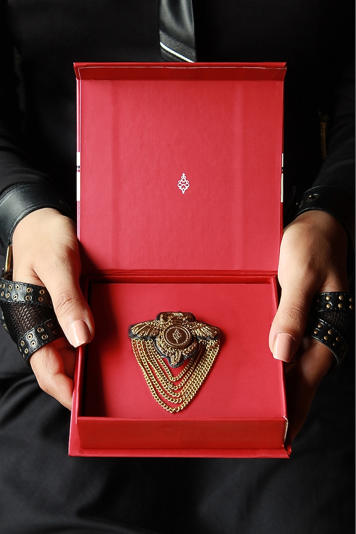 Chocolate Leatherette Adamas Brooch by S&N by Shantnu Nikhil Men at Pernia's Pop Up Shop