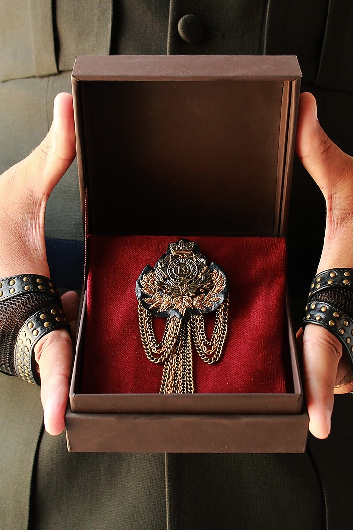 Black Leatherette Handcrafted Brooch by S&N by Shantnu Nikhil Men at Pernia's Pop Up Shop