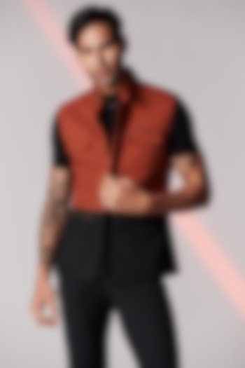 Black & Rust Color Block Gilet by S&N by Shantnu Nikhil Men at Pernia's Pop Up Shop