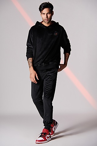 Black Velvet Hoodie by S&N by Shantnu Nikhil Men