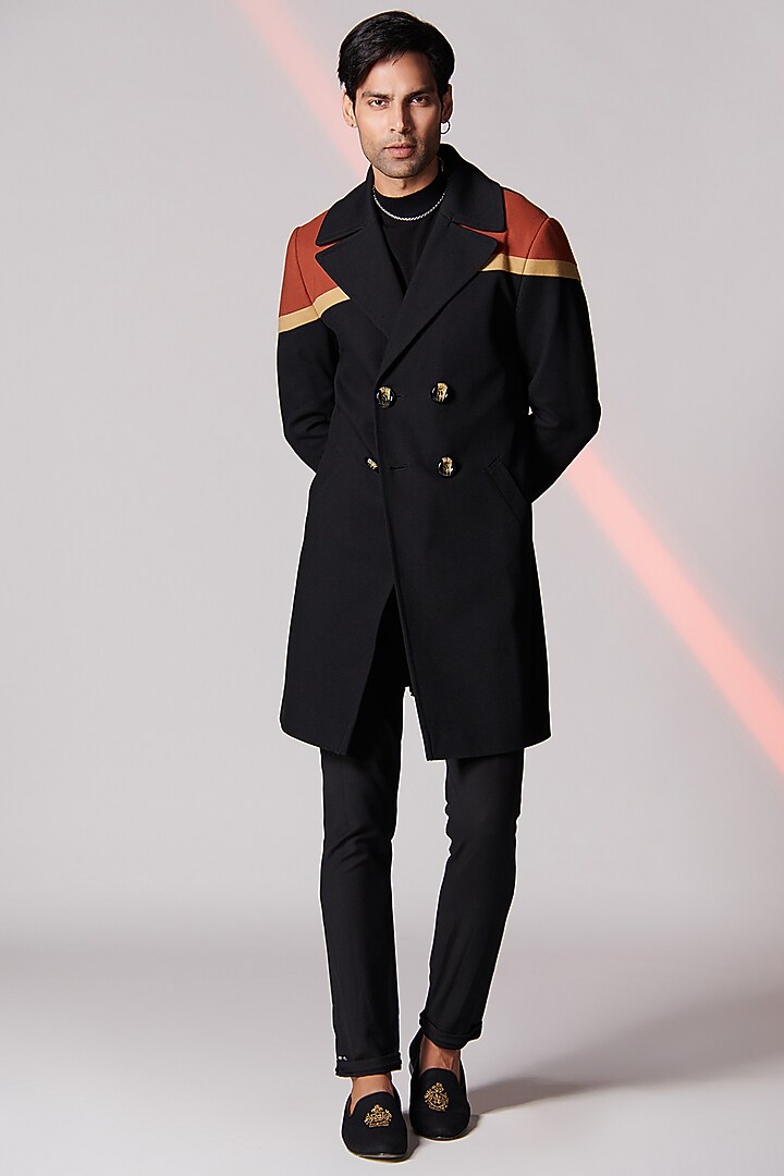 Black & Rust Cotton Trench Coat by S&N by Shantnu Nikhil Men at Pernia's Pop Up Shop