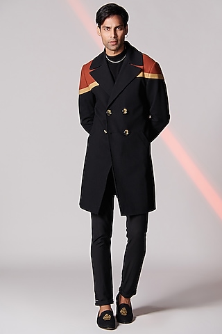 Black & Rust Cotton Trench Coat by S&N by Shantnu Nikhil Men