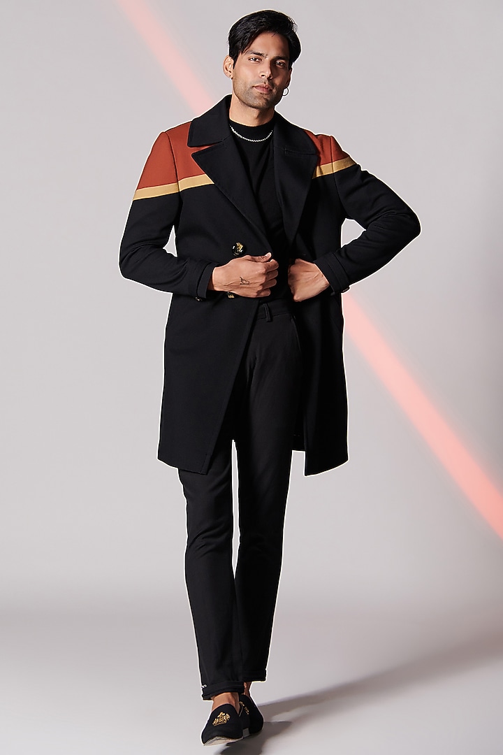 Black & Rust Cotton Trench Coat by S&N by Shantnu Nikhil Men at Pernia's Pop Up Shop