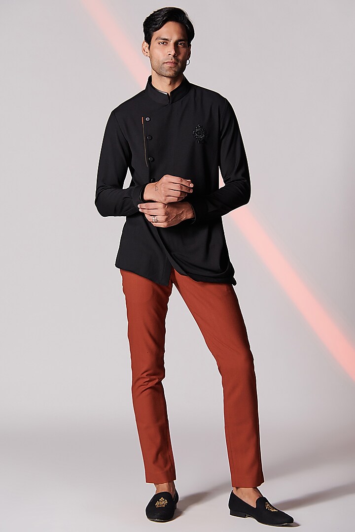 Black Terylene Draped Shirt by S&N by Shantnu Nikhil Men