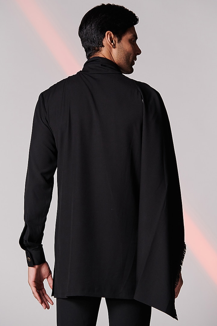 Black Terylene Draped Kurta by S&N by Shantnu Nikhil Men at Pernia's Pop Up Shop