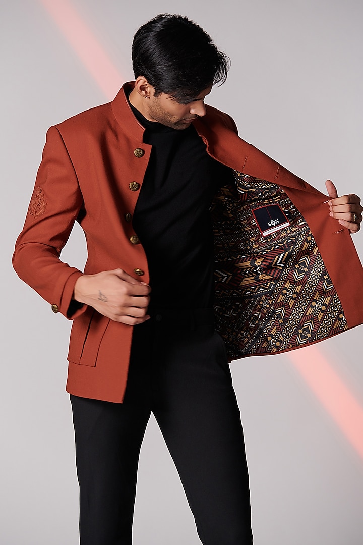 Rust Poly Blend Bandhgala by S&N by Shantnu Nikhil Men