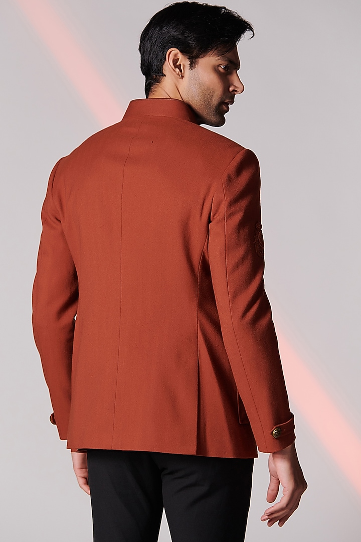 Rust Poly Blend Wedding Bandhgala by S&N by Shantnu Nikhil Men at Pernia's Pop Up Shop
