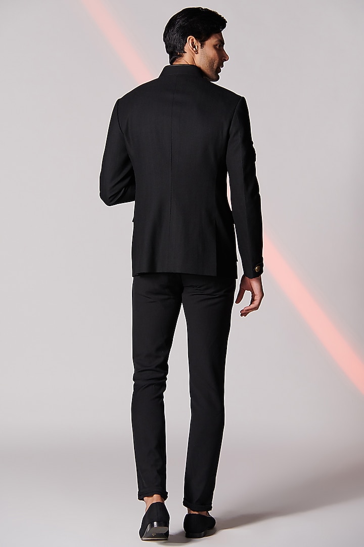 Black Poly Blend Wedding Bandhgala by S&N by Shantnu Nikhil Men at Pernia's Pop Up Shop