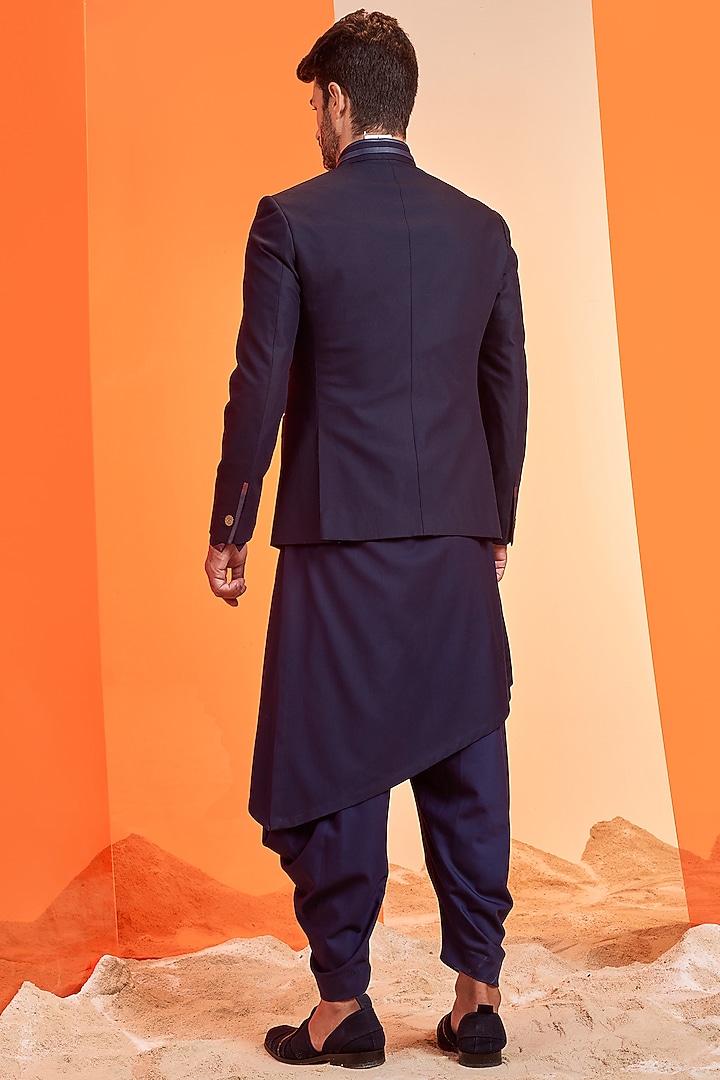 Navy Poly Blend Wedding Bandhgala Jacket by S&N by Shantnu Nikhil Men at Pernia's Pop Up Shop