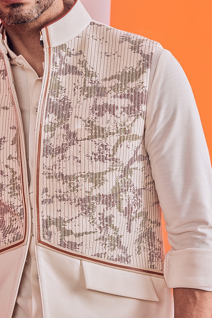Off-White Embroidered Waistcoat by S&N by Shantnu Nikhil Men at Pernia's Pop Up Shop