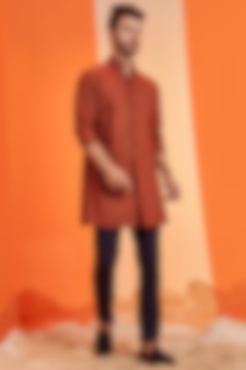 Rust Embroidered Slim-Fit Shirt Kurta by S&N by Shantnu Nikhil Men at Pernia's Pop Up Shop