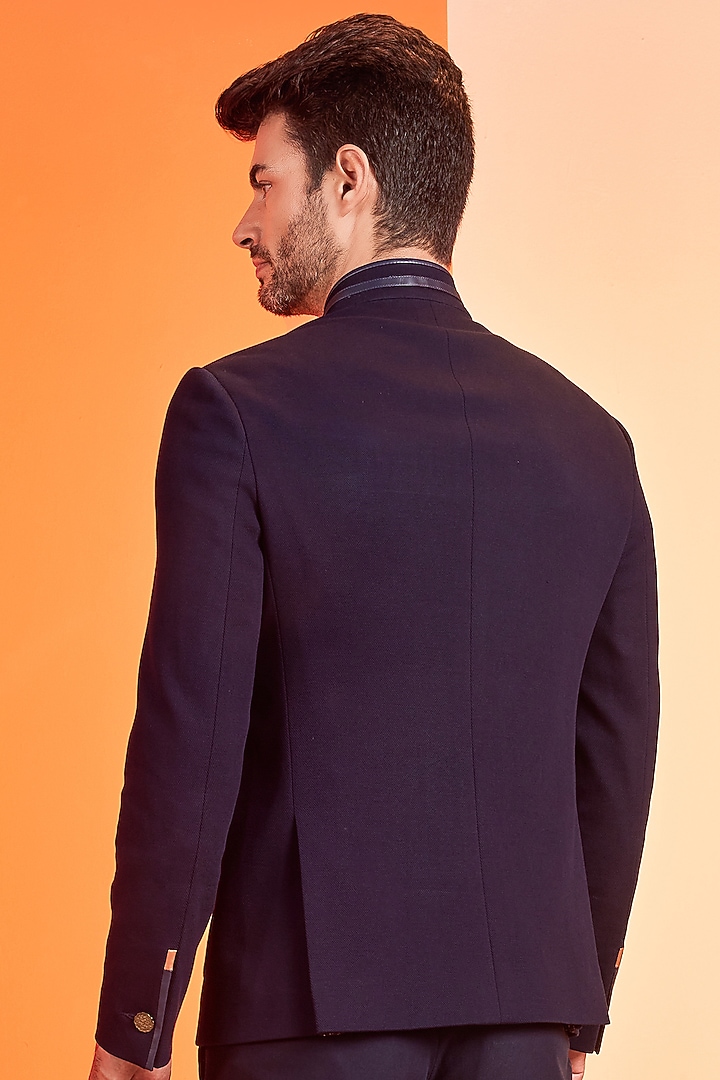 Navy Blue Poly Blend Wedding Bandhgala Jacket by S&N by Shantnu Nikhil Men at Pernia's Pop Up Shop