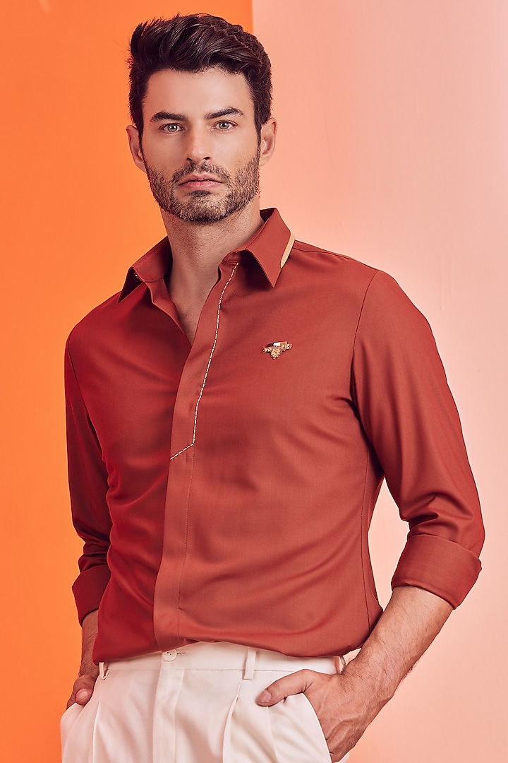 Tan Cotton Party Wear Shirt by S&N by Shantnu Nikhil Men at Pernia's Pop Up Shop