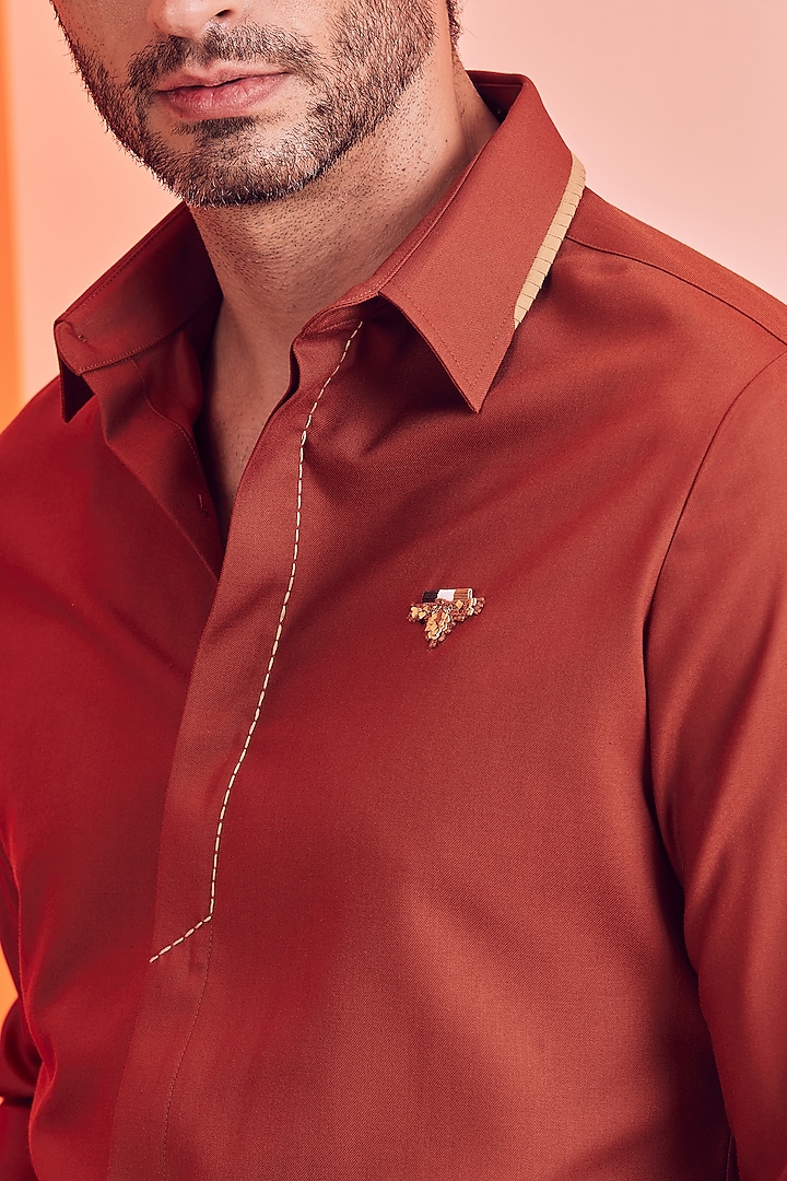 Tan Cotton Party Wear Shirt by S&N by Shantnu Nikhil Men at Pernia's Pop Up Shop