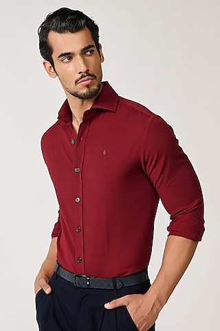 Cherry Red Rayon Blend Shirt by S&N by Shantnu Nikhil Men