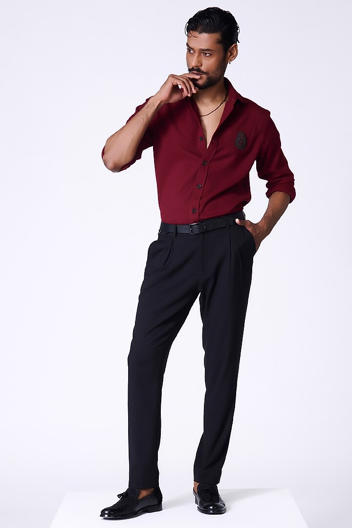 Cherry Red Rayon Blend Crested Wedding Shirt by S&N by Shantnu Nikhil Men at Pernia's Pop Up Shop
