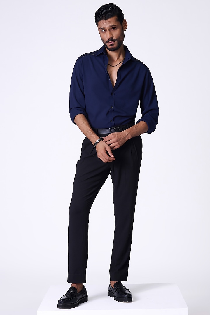 Navy Blue Viscose Shirt by S&N by Shantnu Nikhil Men at Pernia's Pop Up Shop