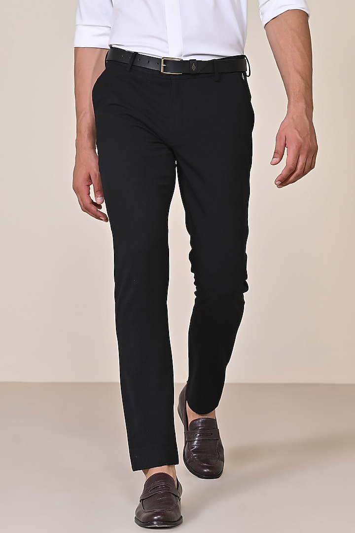 Black Poly Blend Viscose Lycra Trousers by S&N by Shantnu Nikhil Men at Pernia's Pop Up Shop