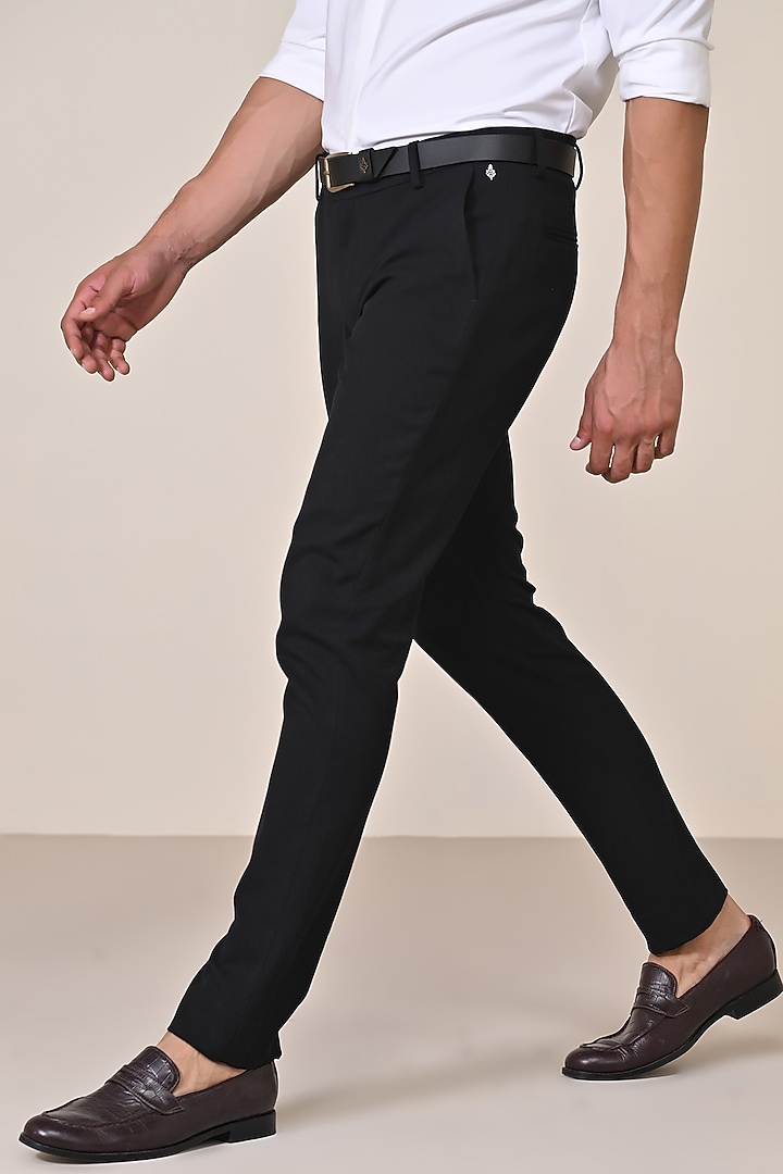 Black Poly Blend Viscose Lycra Trousers by S&N by Shantnu Nikhil Men at Pernia's Pop Up Shop