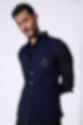 Navy Rayon & Spandex Waistcoat by S&N by Shantnu Nikhil Men