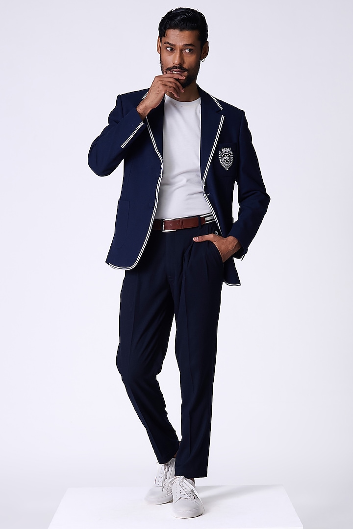 Navy Blue Poly Blend Jacket by S&N by Shantnu Nikhil Men at Pernia's Pop Up Shop